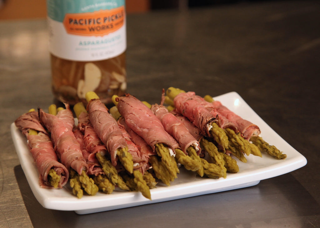 Smoked Tri-tip Wrapped Pickled Asparagus featuring Pacific Pickle Works' Asparagusto