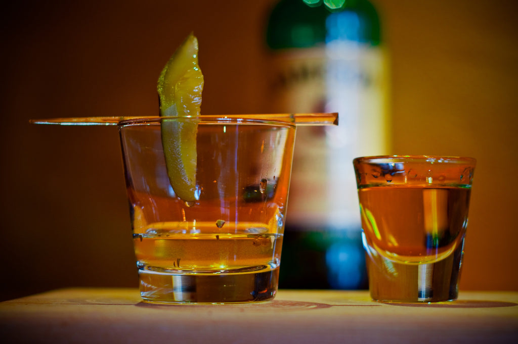 Pickleback featuring Pacific Pickle Works Spicy Pickle Brine and Cukarambas
