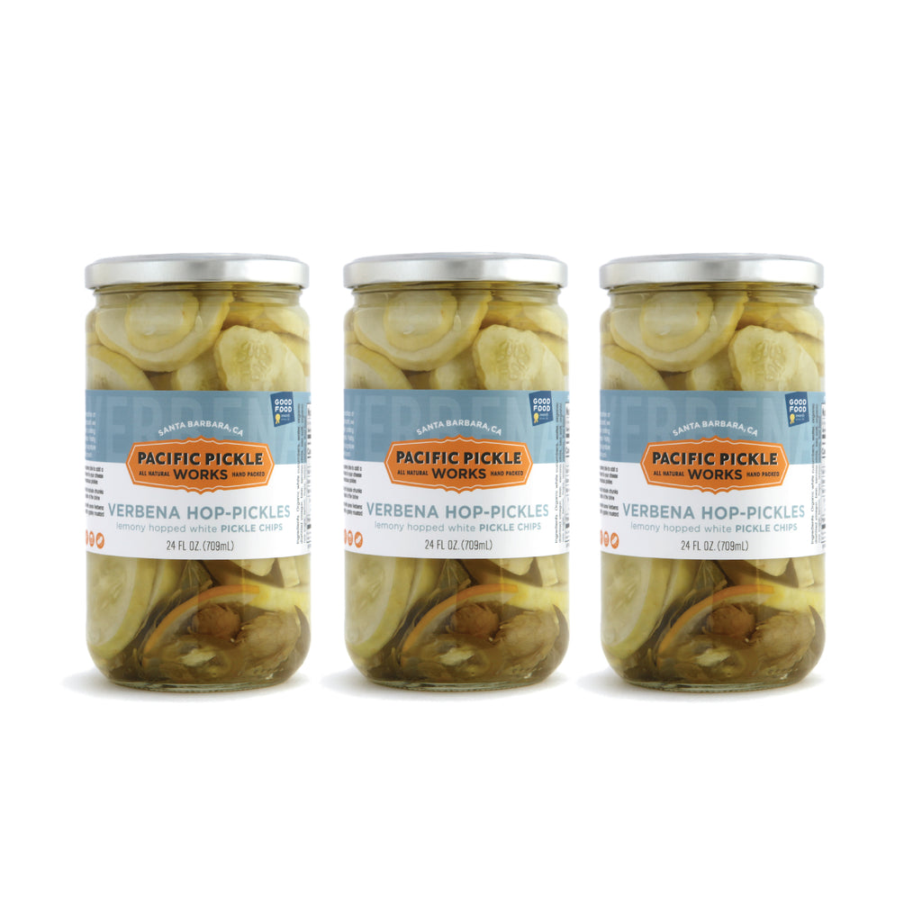 Lemon Verbena "Hop-Pickles" 24oz Jar, Verbena and Hop Spiced White Pickle Chips