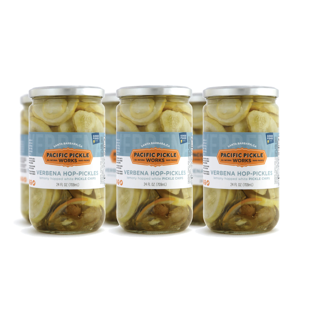 Lemon Verbena "Hop-Pickles" 24oz Jar, Verbena and Hop Spiced White Pickle Chips