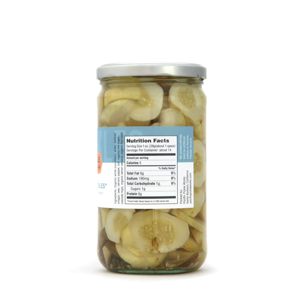 Lemon Verbena "Hop-Pickles" 24oz Jar, Verbena and Hop Spiced White Pickle Chips